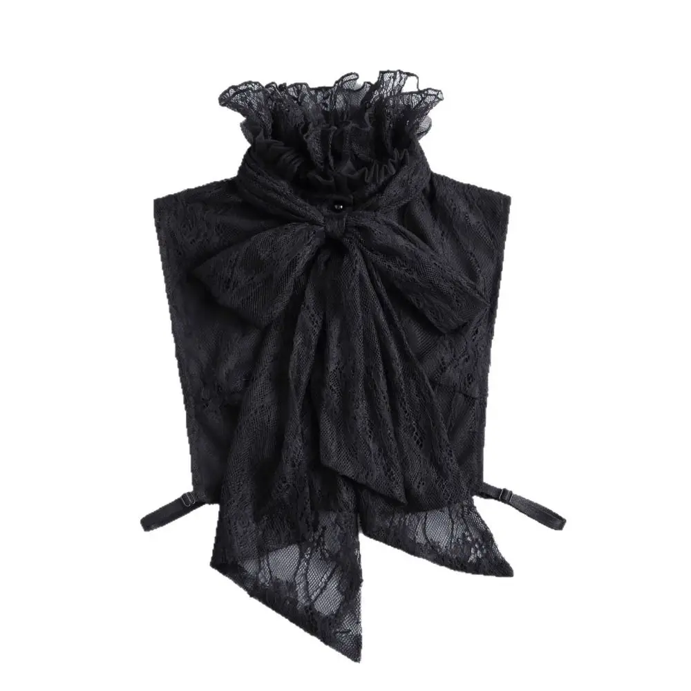 Chic Detachable Lace Fake Collar Vintage Solid Color Bow Lace Collar Retro Style Elegant Ruffled edge Collar Cosplay
