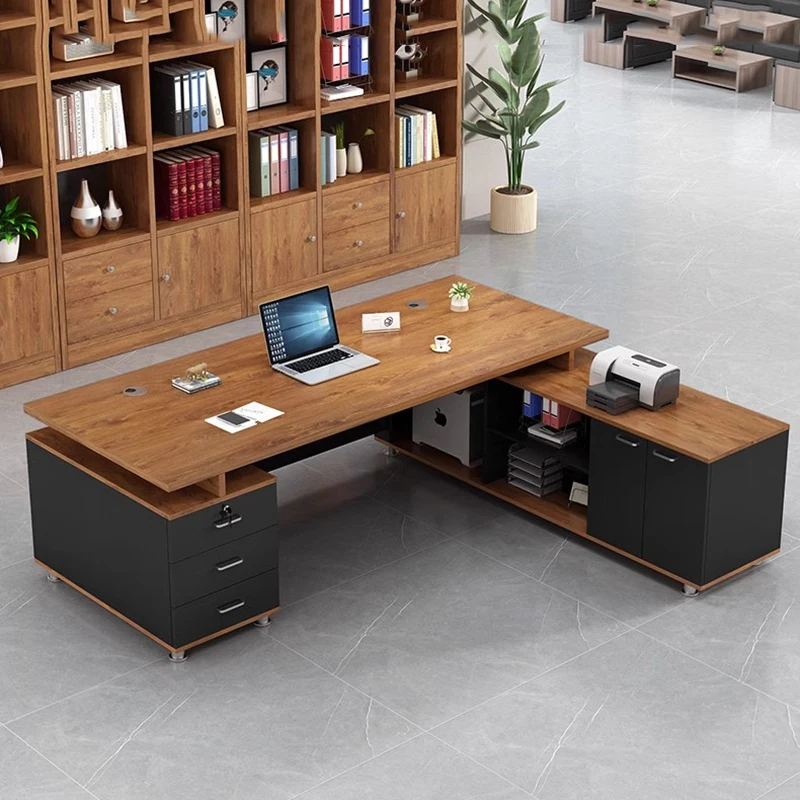 

Lshaped Long Office Desk Design Multifunctional Large Luxury Office Desk Aesthetic Shelves Modern Mesa Ordenador Salon Furniture