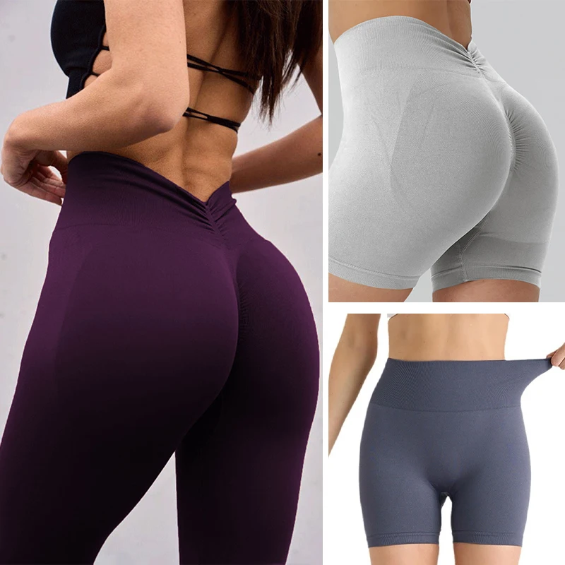 Seamless High Waist Yoga Pants with V-Cut Waistband & Butt Lifting Design, Workout Fitness Leggings shorts and pants