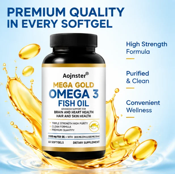 Triple Strength Omega 3 Fish Oil Softgels, 2000mg with EPA & DHA, High Purity Clean Formula, 60 Count