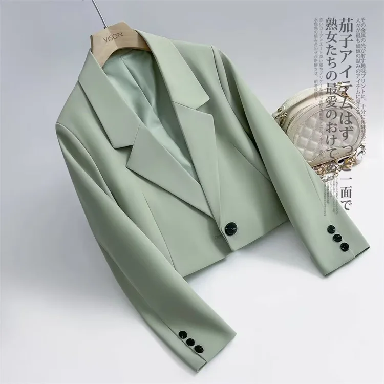 

Green Women Blazers Office Lady Blazers Spring and Autumn Korean Edition Design Short Blazer Jacket Casual Suit