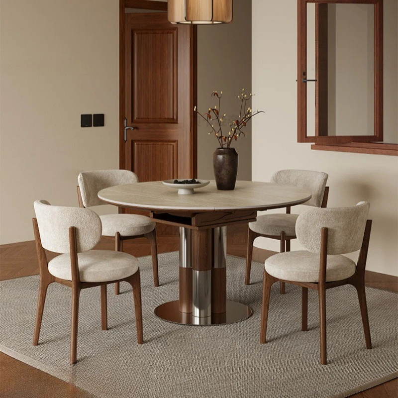 

Solid Wood Telescopic Rock Slab Dining Table Solid Wood Small Apartment Modern Light Luxury Advanced Folding Rock