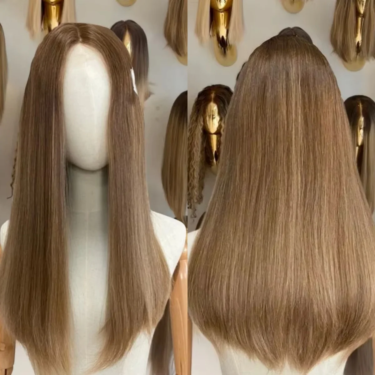 

New 28 Inches Ombre Chestnut Brown Natural Straight HD Invisible Lace Front Wig For Women Preplucked Realistic Synthetic Wigs