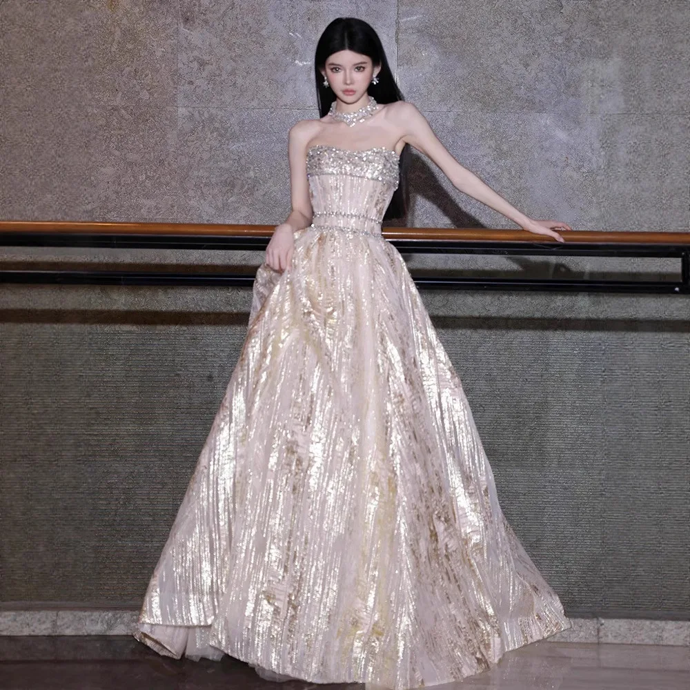 솔로 공연용 스팽글 장식 이브닝 드레스, 패셔너블한 미드웨이스트 롱 드레스