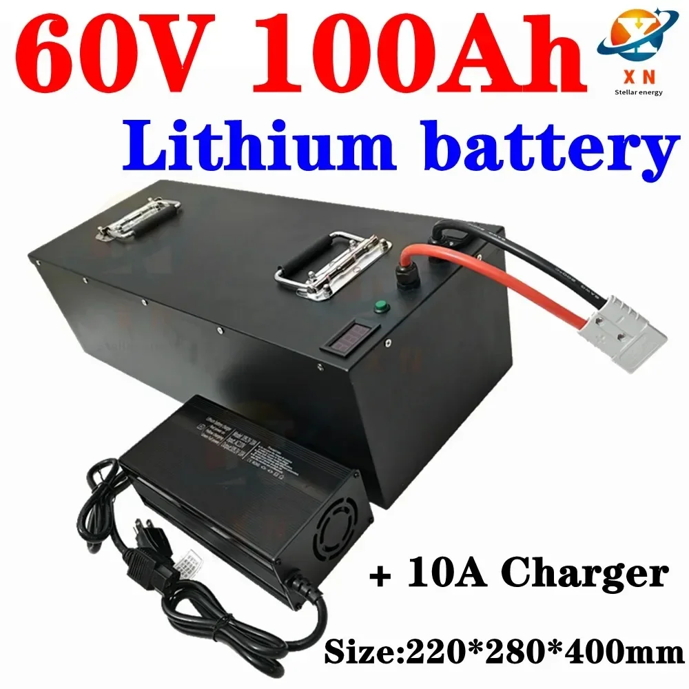 

Metal case 60v 100Ah Lithium battery li-ion High power 5000w for RV boat motor solar wind energy UPS + 10A charger Not lead acid