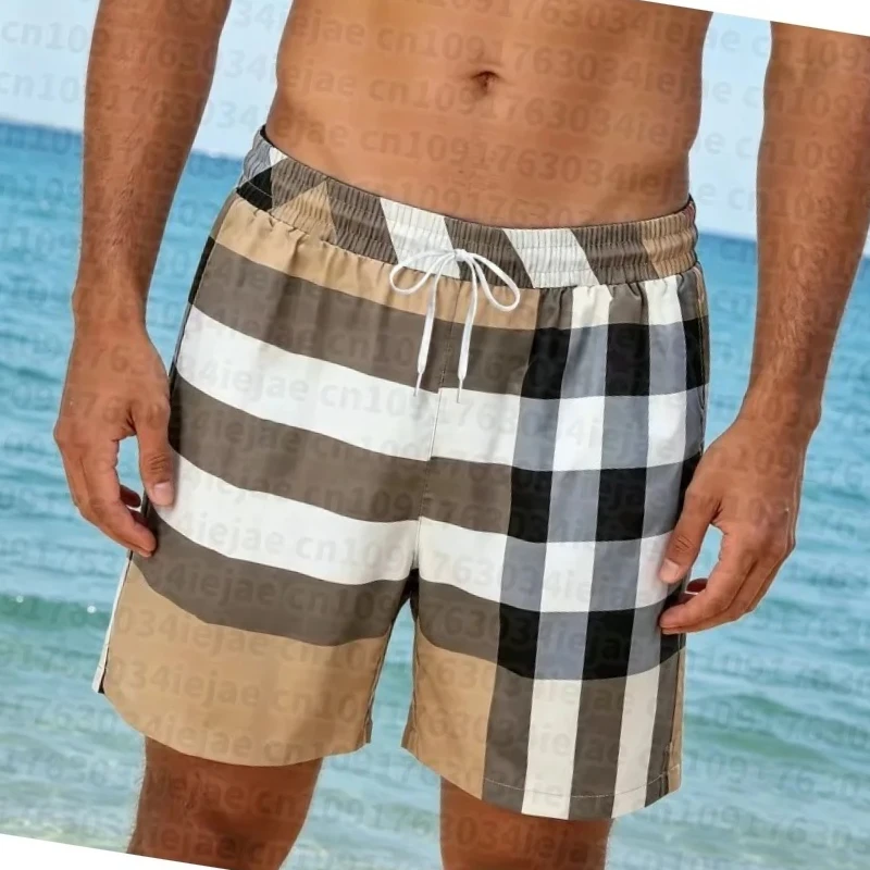 2026 Summer New Lightweight Printed Men's Casual Shorts, Fashionable Checkered Printed Pentagonal Shorts, Outdoor Casual Shorts