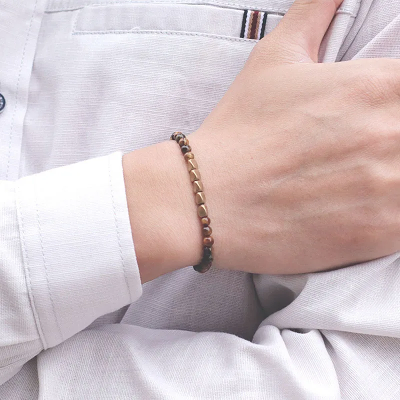 4 มม.สร้อยข้อมือลูกปัดขนาดเล็กธรรมชาติ Matter Tiger Eye Stone สร้อยข้อมือทองสีทองแดง Charm สร้อยข้อมือผู้ชายผู้หญิงเครื่องประดับของขวัญ Pulsera