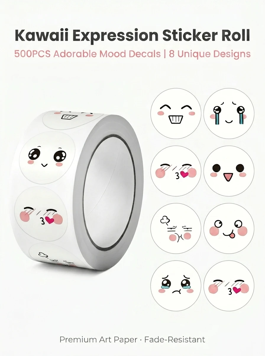 1Roll(500pcs) 1'' Round Funning Face Expressions Stickers for Kids Teacher Reward School Supplies Animal Incentive Home Decor