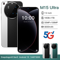 2025 New M15 Ultra Smartphone 7.3inch HD 16GB+1TB Cell Phone 50+108MP Dual SIM 5G Mobile Phones 8000mAh Android15 Unlocked