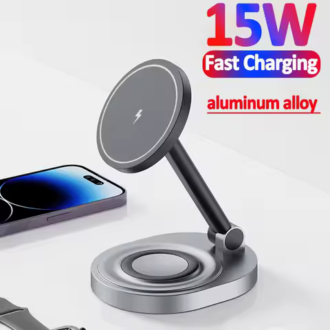 2 In 1 자기 무선 충전기 스탠드 iPhone 14 13 12 Pro Max Apple Watch Airpods Macsafe 용 고속 충전 스테이션 독