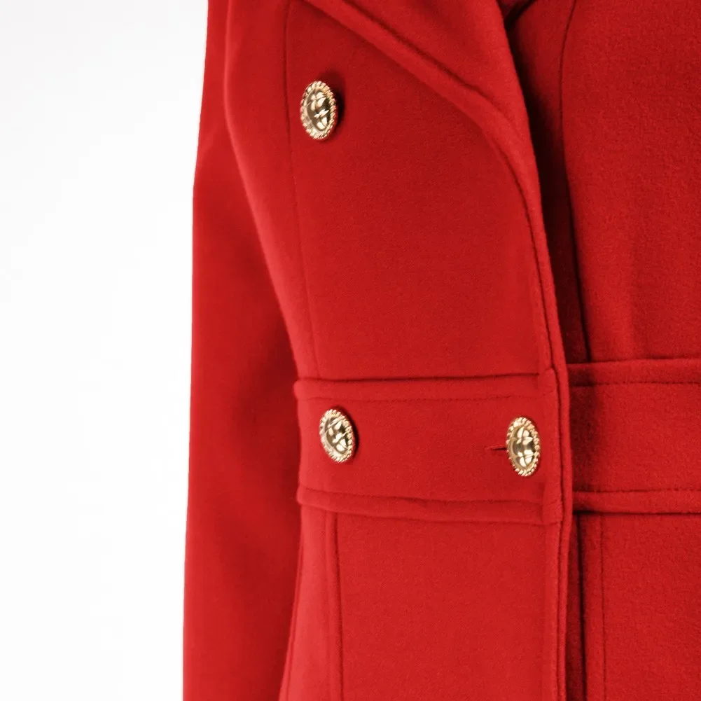 GK Women Long Sleeve Coat Double Breasted Overcoat Above Knee Pleated Lapel A-Line Wool Blends Coat Winter Warm Jackets