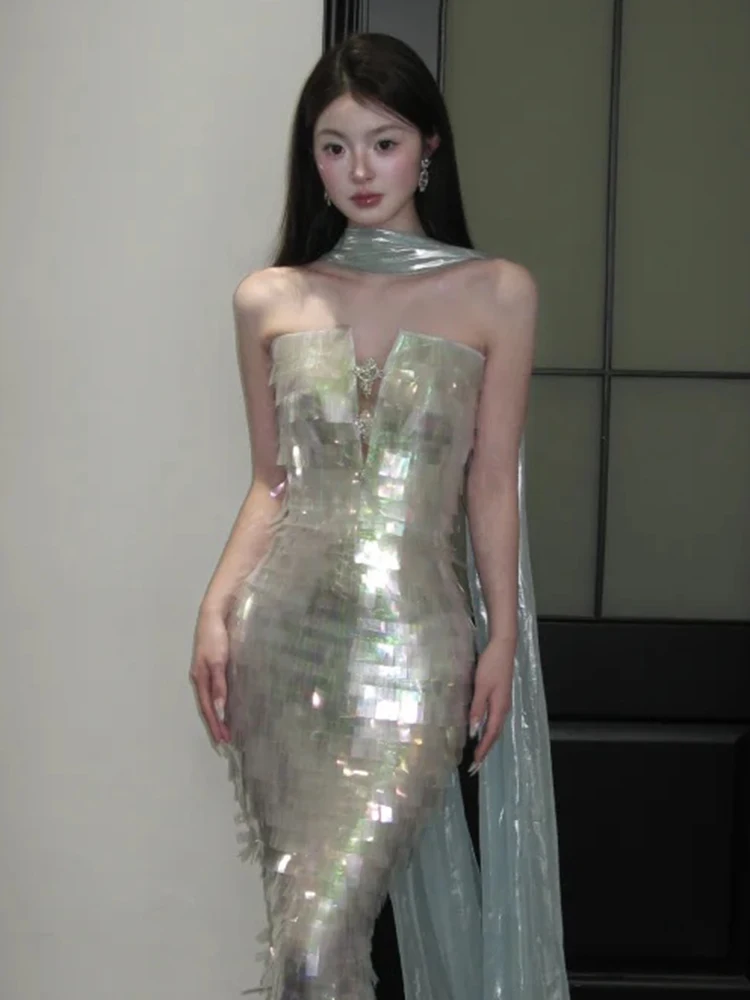 

Сексуальное свадебное платье с хвостом русалки, вечернее платье без бретелек, блестящий утренний халат, женское платье для свадебной церемонии и помолвки