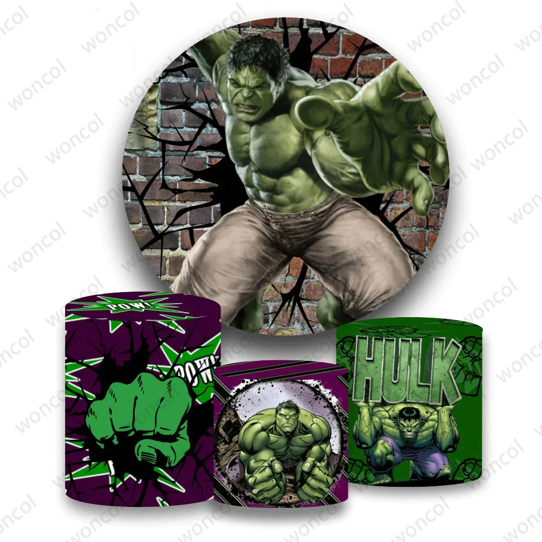 

Superhero Hulk Round Backdrop Marvel Hulk Smash Backdrop Boy Birthday Baby Shower Cylinder Cover Party Decorations Photo Prop