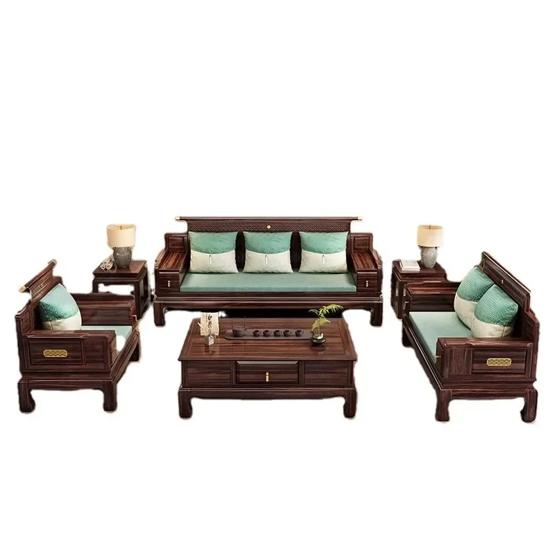 

New Chinese-style black gold all-solid wood sofa high-end large and small apartment household