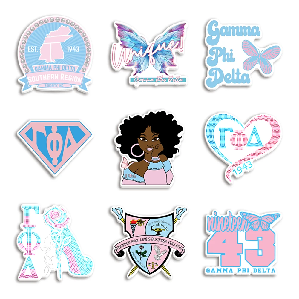 9pcs/set Sorority Gamma Phi Delta Light Pink Blue Resin Planar For DIY Phone Case Hair Bow Keychain