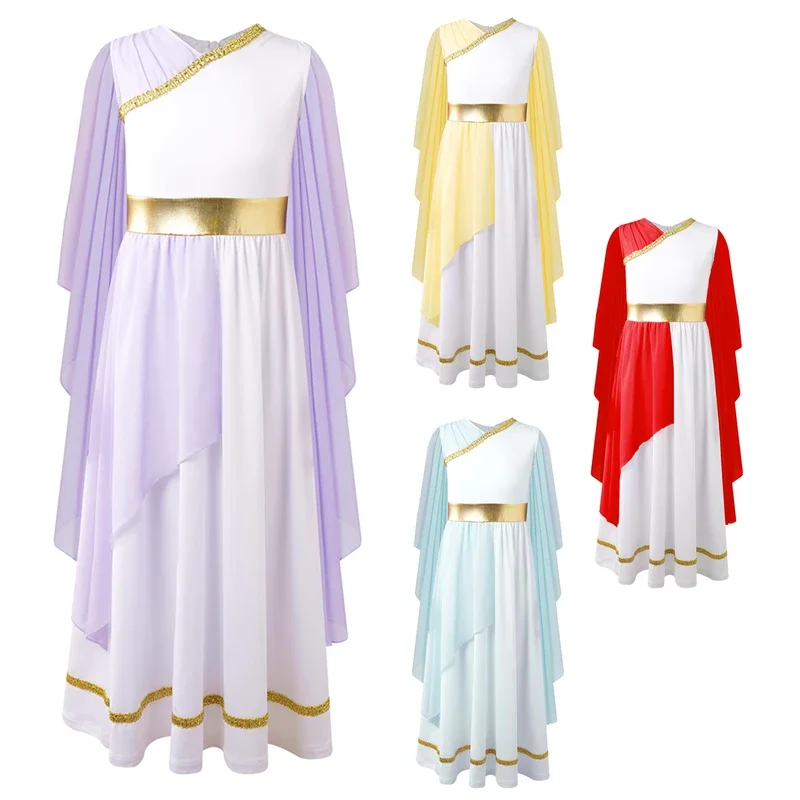 Kids Greek Costume Girls Roman Dress Ancient Greece Toga Gown Rome Halloween Princess Nobility Cosplay Carnival Fancy Dress Up