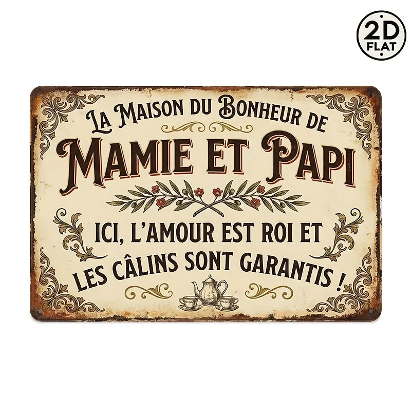 2D Flat, Vintage Grandma & Grandpa Love Metal Wall Plaque  Grandparents Gift with 