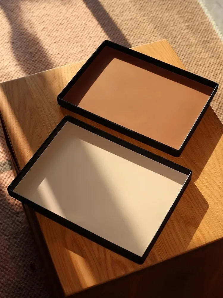

Ahunderjiaz-Light Luxury Leather Rectangle Storage Tray, Living Room Tabletop Aroma Tray, Coffee Trays, Home Kitchen Decoration