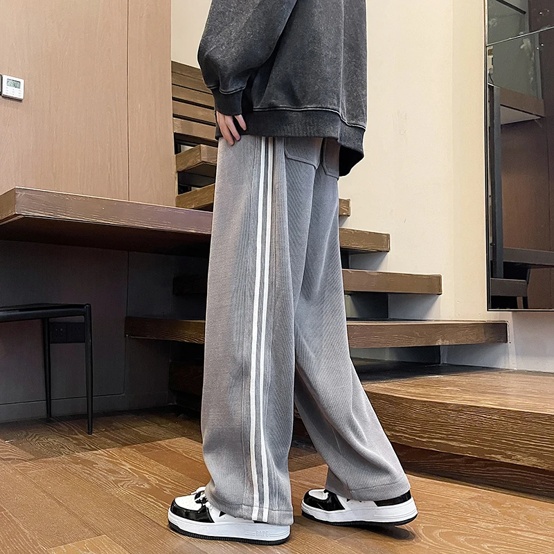 

Мужские повседневные брюки для молодежи: весенне-осенние свободные прямые спортивные штаны с широкими штанинами, модные брюки в пол