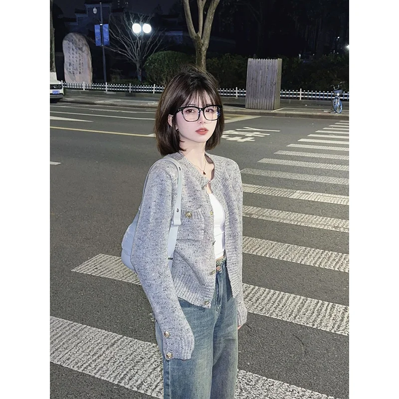 Autumn Winter Elegant Fashion Harajuku Cardigan Lady Button Tops Women All Match Sweaters Loose Coats Casual Chic Female Clothes