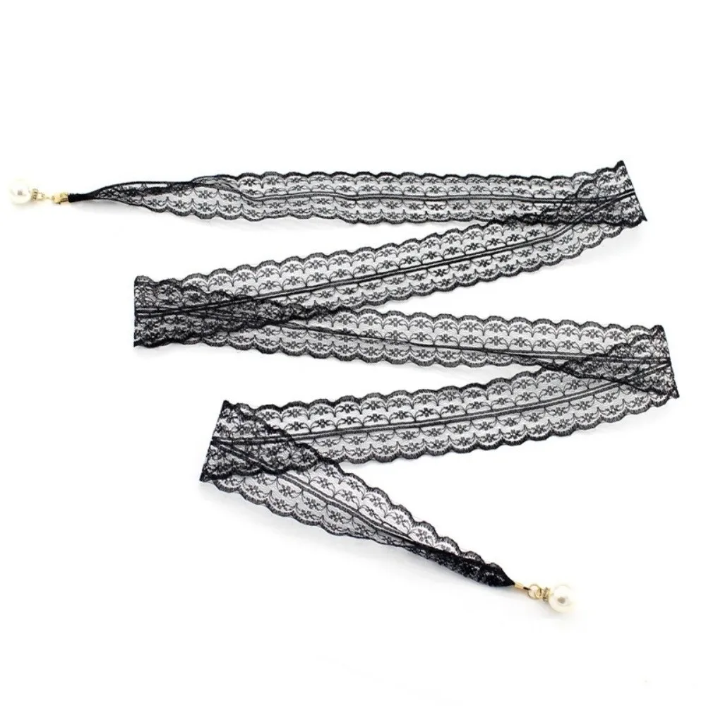Fashion Embroidered Print Lace Waist Belt Butterfly Knot Pearl Pendant Waist Chain Hollow Out Clothing Accessories Women