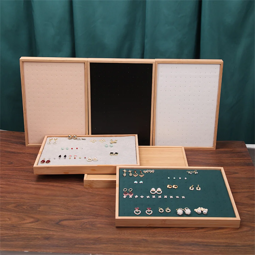 Fashion Wooden 216 Holes Earrings Display Tray Large Capacity Stud Earring Storage Rack Jewelry Organizer Counter Showcase Props