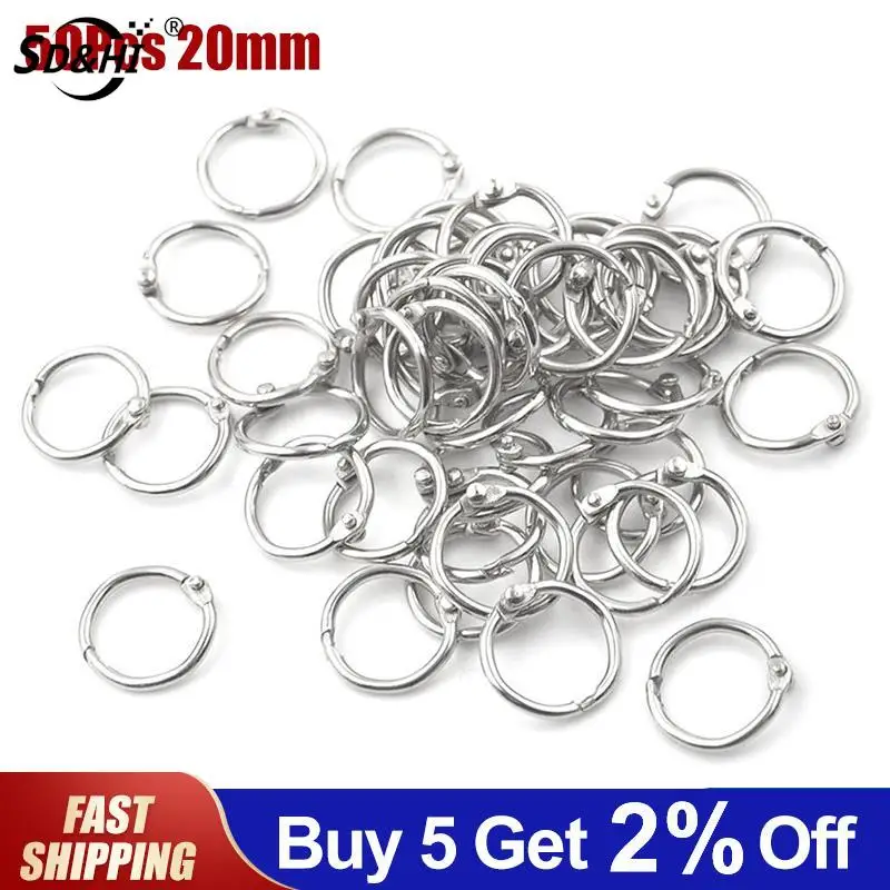 50Pcs Silver 20mm Metal Loose Leaf Book Binder Hinged Rings Keychain Album Scrapbook Craft Black Open Rings Office Binder Hoops
