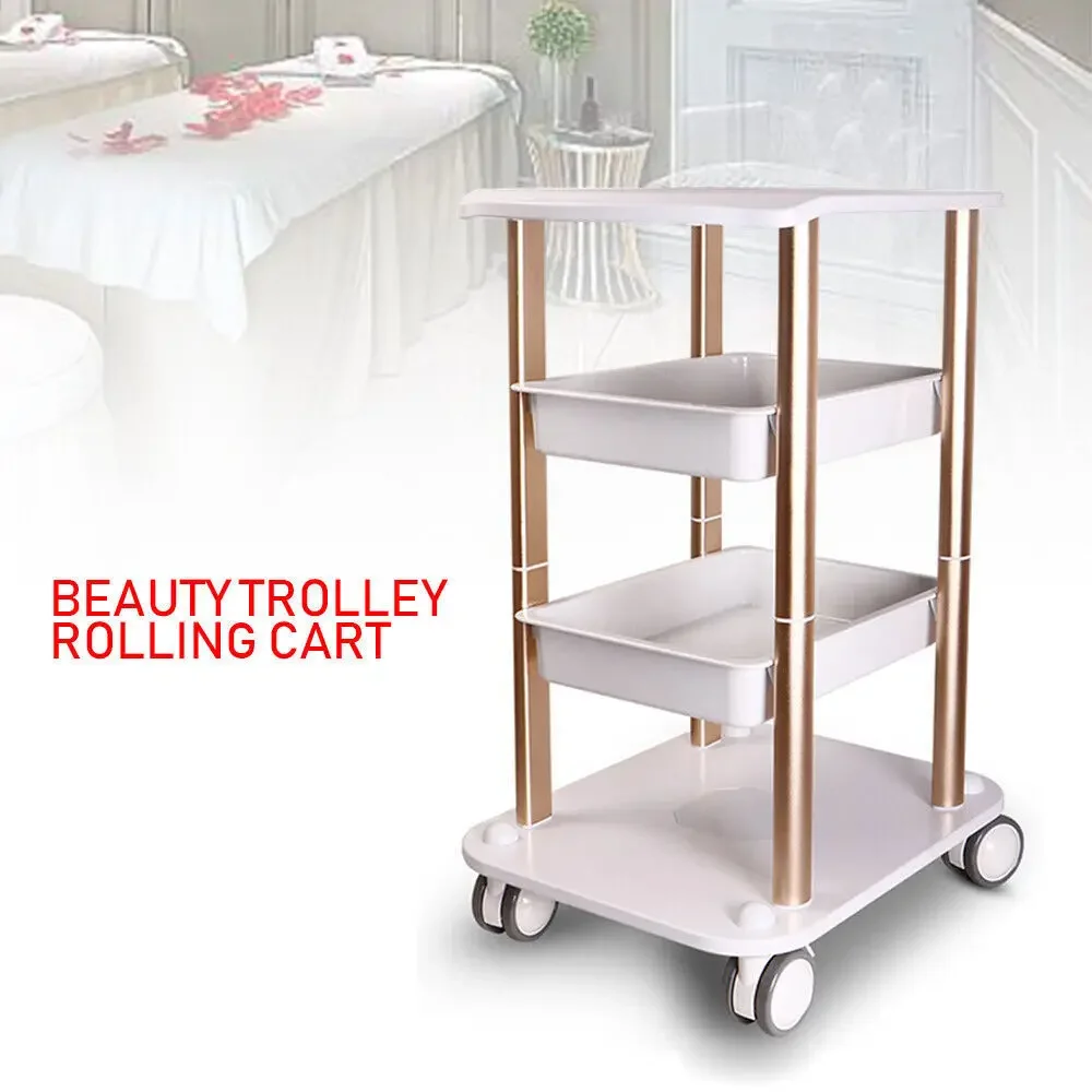 Beauty Rolling Trolley Carts Equipment 360° Caster Mobile Salon Spa Service Instrument Hairdressing Storage Tray