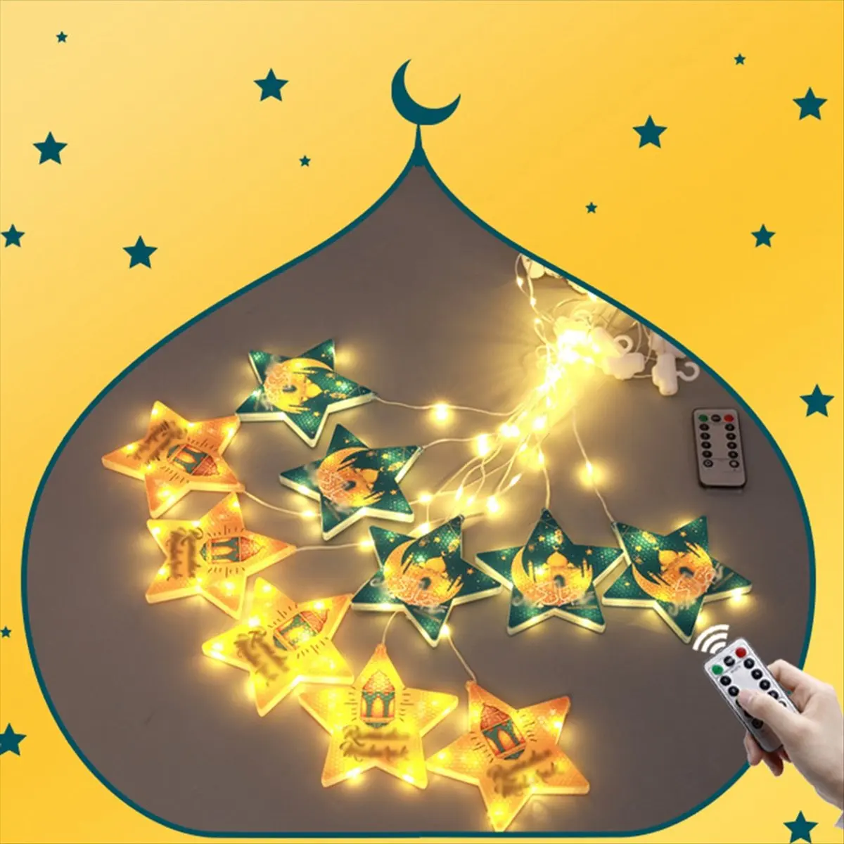 

EID Mubarak Ramadaled Star Moon Colored Lights Strings Indoor Ambiance Decoration Hanukkah USB Curtain Light