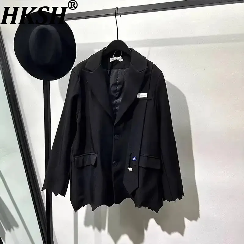 HKSH Women Blazer Dark Style Asymmetric Patchwork Hole Frayed Hem Single Breasted Niche Chic Elegant Fashion Casual Coat HK21869