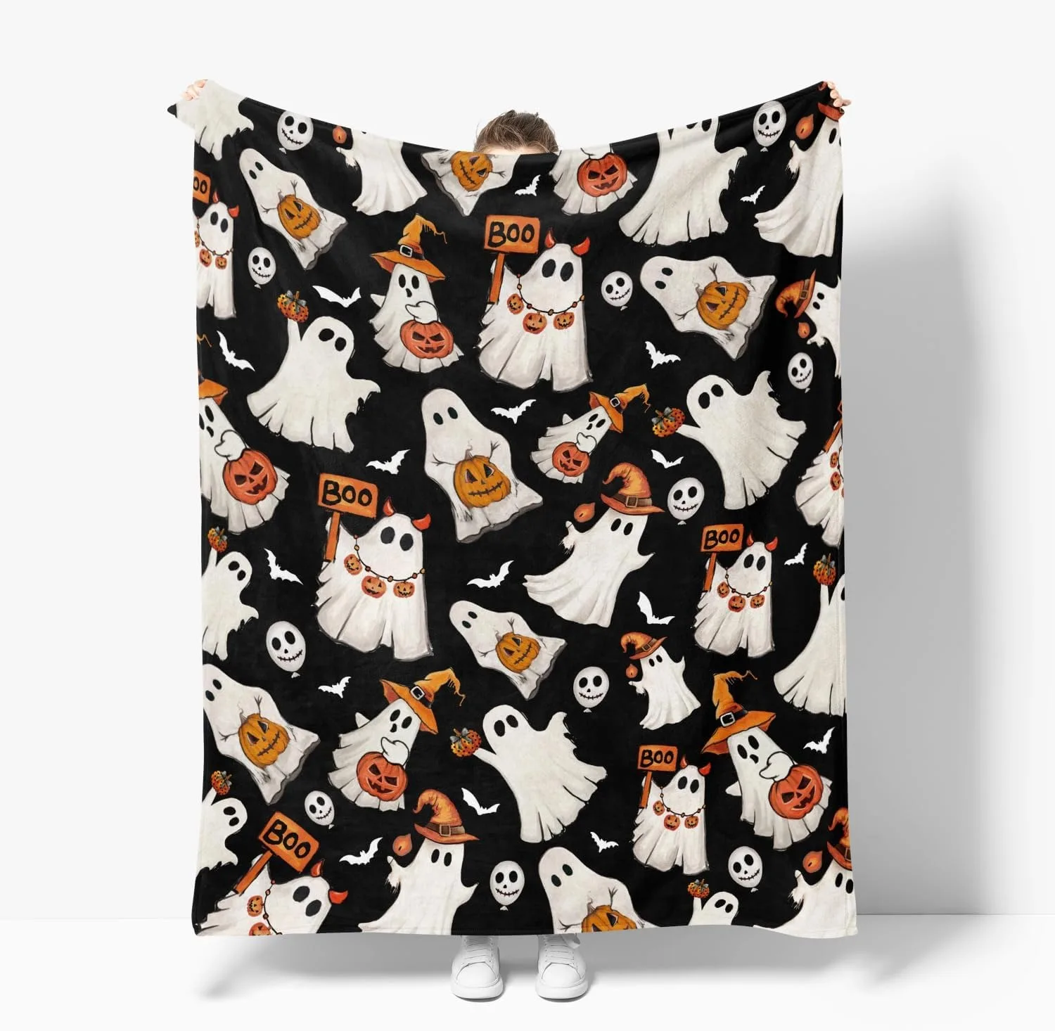 

1PC Halloween Theme Throw Blanket Cute Ghost Pumpkin skulls Thin Blanket Gifts for Couch Bed Car Home Camping all season use
