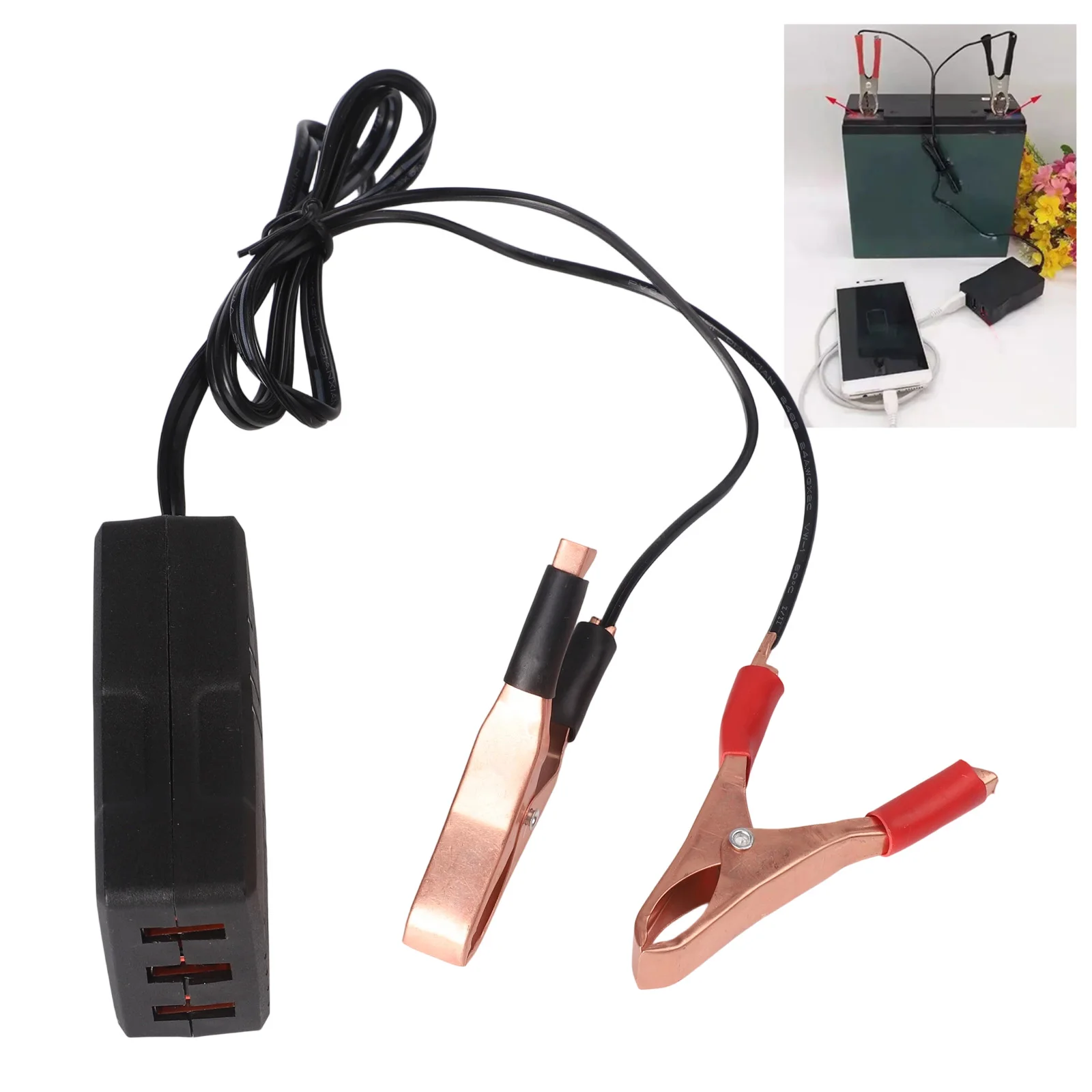 DC Converter 12V 24V To 5V USB Step Down With For Battery Clip 3 Port Fast Charging For Car Boat RV Solar Power System Adapter
