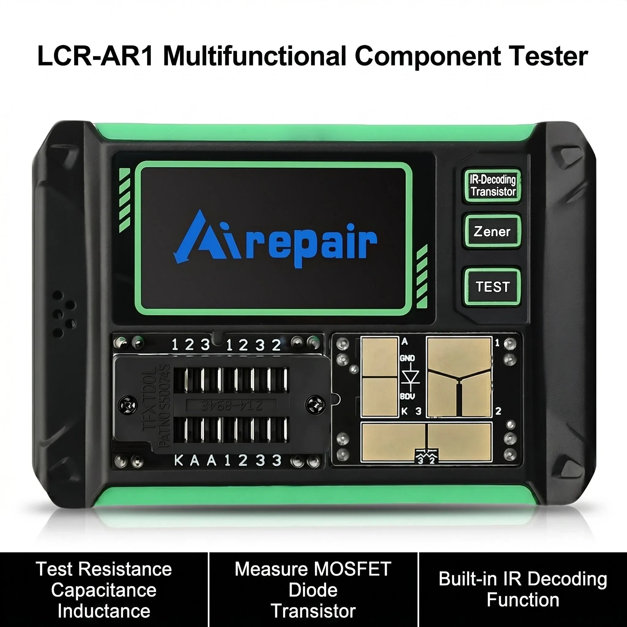 LCR-AR1 Digital Transistor Tester Multifunctional LCR Meter Test Resistor Capacitor Diode Zener MOSFET IR Decoding for Repair