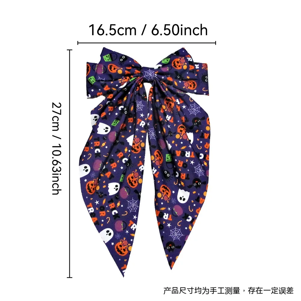 1Pc Ghost Pumpkin Halloween Hair Clip, Bow Ribbon Hairpin for Women, Gothic Cosplay Party Accessories No Damage