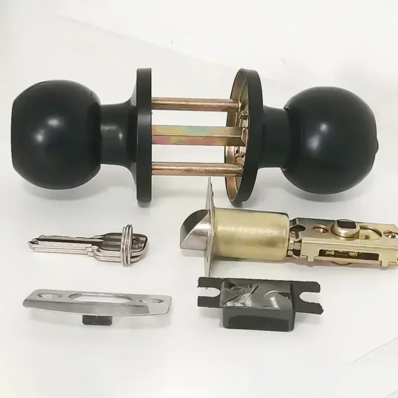 Hardware Three Bar Spherical Lock, Black Anti-theft Copper Lock Core, Simple Door Handle, Bedroom Door, Silent Door Lock