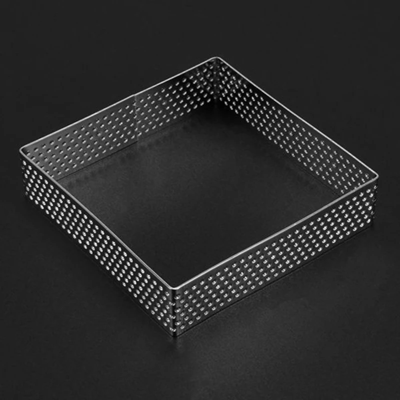 Perforated Tart Ring Stainless Steel Tartlet Molds Square Shape Mould Cake Circle French Pastry Baking Tool, 5 Pack