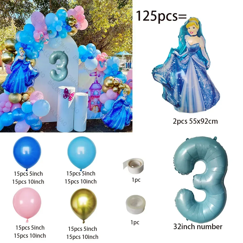 125pcs Princess Theme Cinderella Cartoon Model Happy Birthday Party Decoration Cinderella Aluminum Foil Balloon