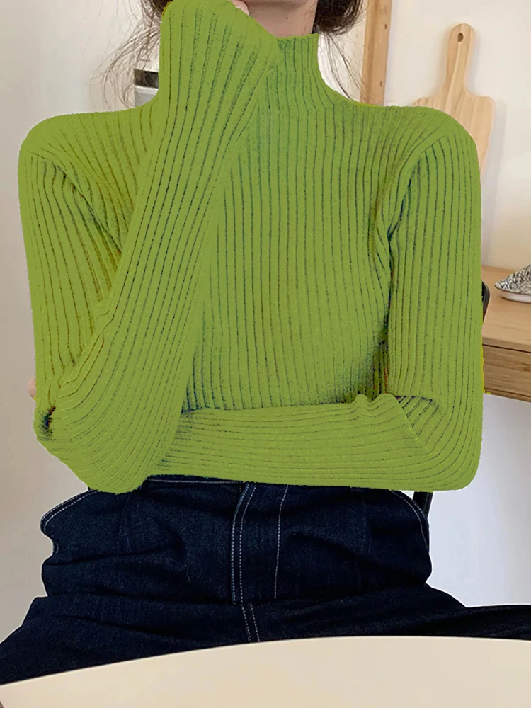

2026 New Chic Autumn Winter Sweater Solid Pullovers Women Long Sleeve Casual Turtleneck Warm Basic Sweater Knit Jumpers Top