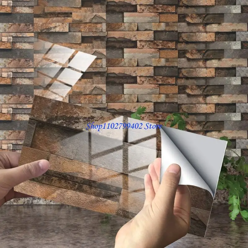 547F 48 Sheet Brick Adhesive Tile Stickers Peel and Backsplash Wall Decals Bathroom Kitchen Counter Top Decoration