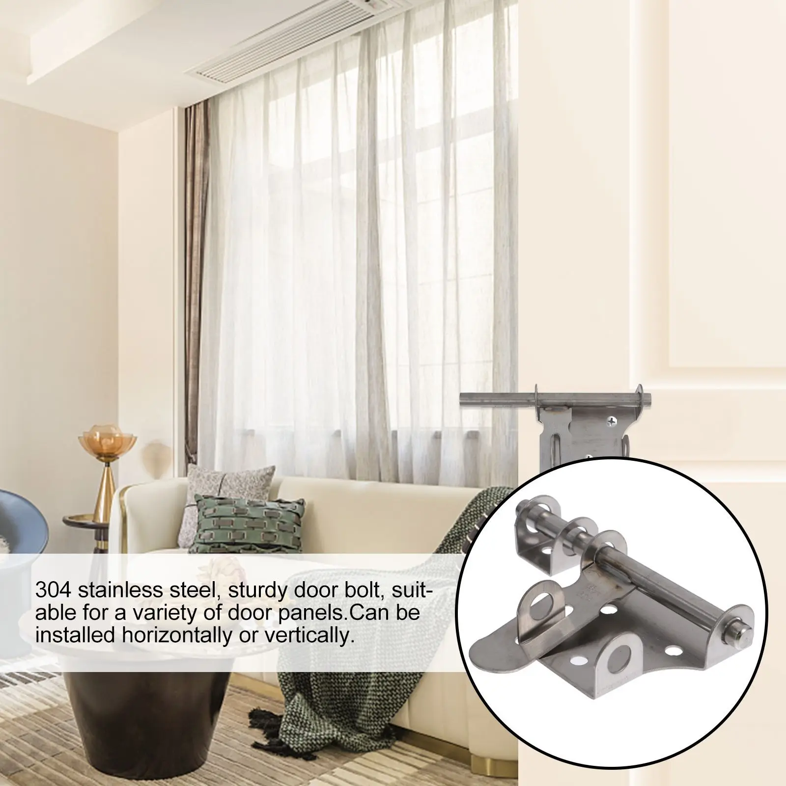 

1Pcs Door Bolt 304 Stainless Steel Sturdy One-Piece Molding Horizontal Vertical Installation for Wooden Iron Doors Windows