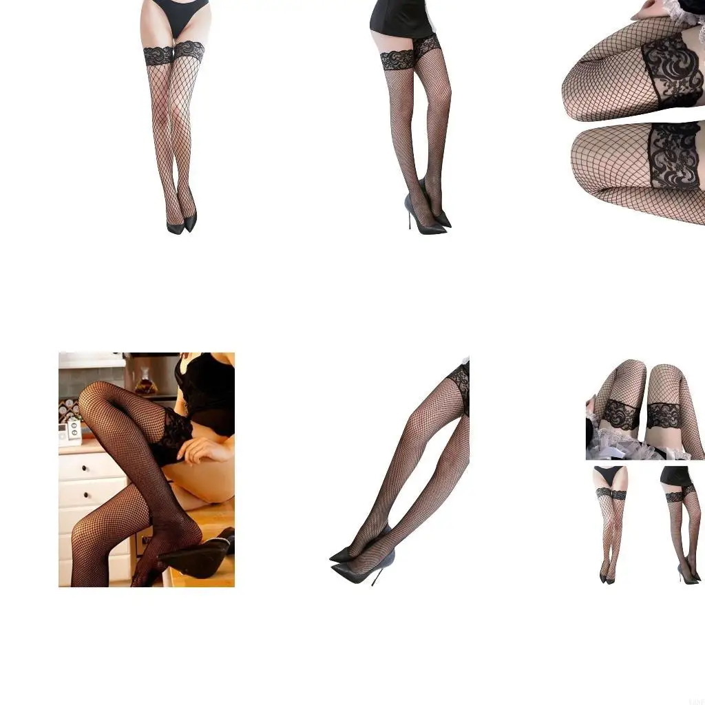 Y3NE Thigh High Stockings with Floral Lace Top Women Over Knee Socks Hosiery