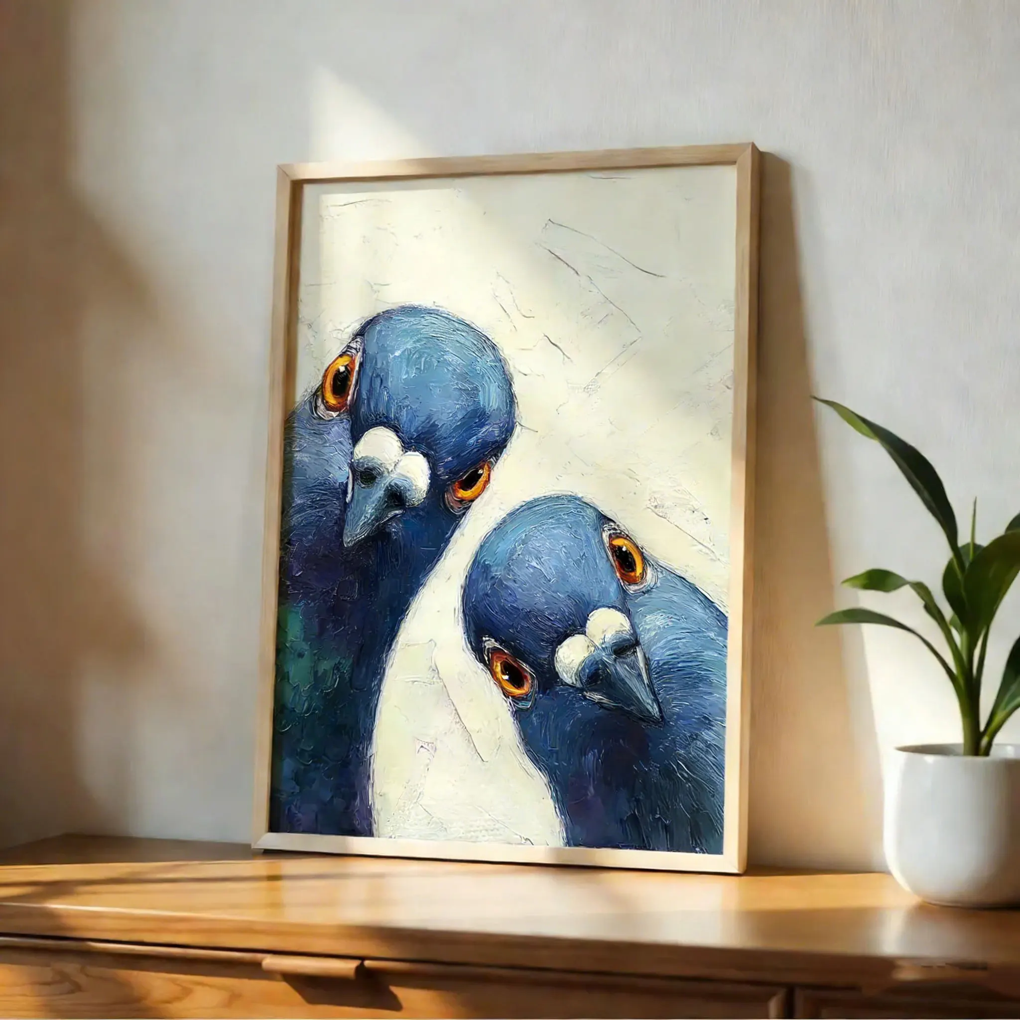 Whimsical Pigeons Art Print, Mid Century Retro Bird Poster, Funny Animal Wall Art, Quirky Home Decor for Kitchen or Living Room image 3