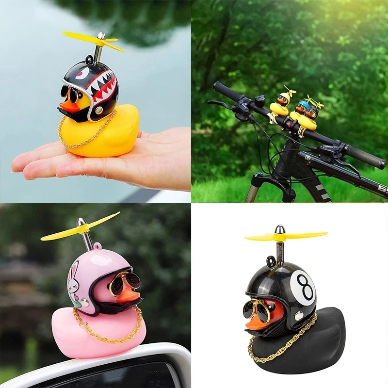 Adorable Helmet Duck Figure - Broken Wind Design for Cars & Motorcycles - Yellow Duck Riding Decor - Perfect Gift for Bikers