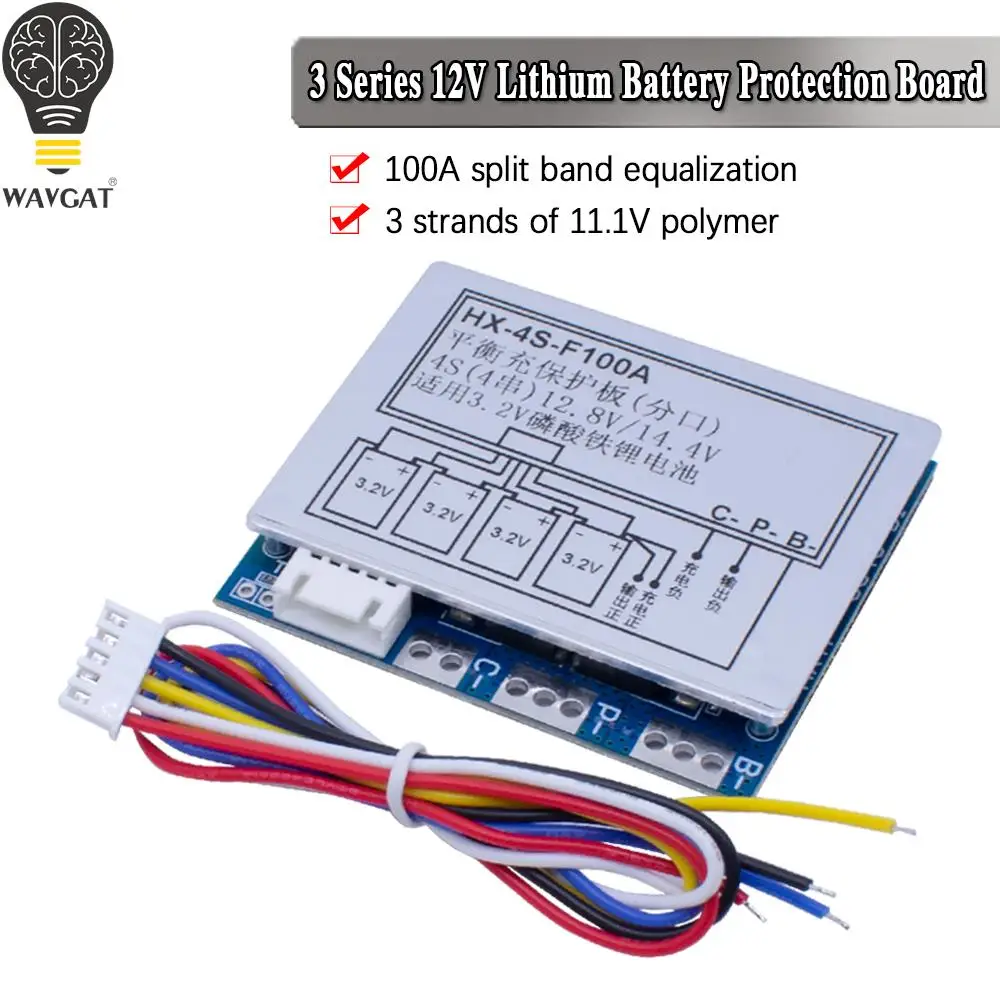 WAVGAT BMS 4S 100A 12.8V 14.8V Lithium Lifepo4 Battery Protection Bord with Balance Function Professional Lifepo4 Equalizer