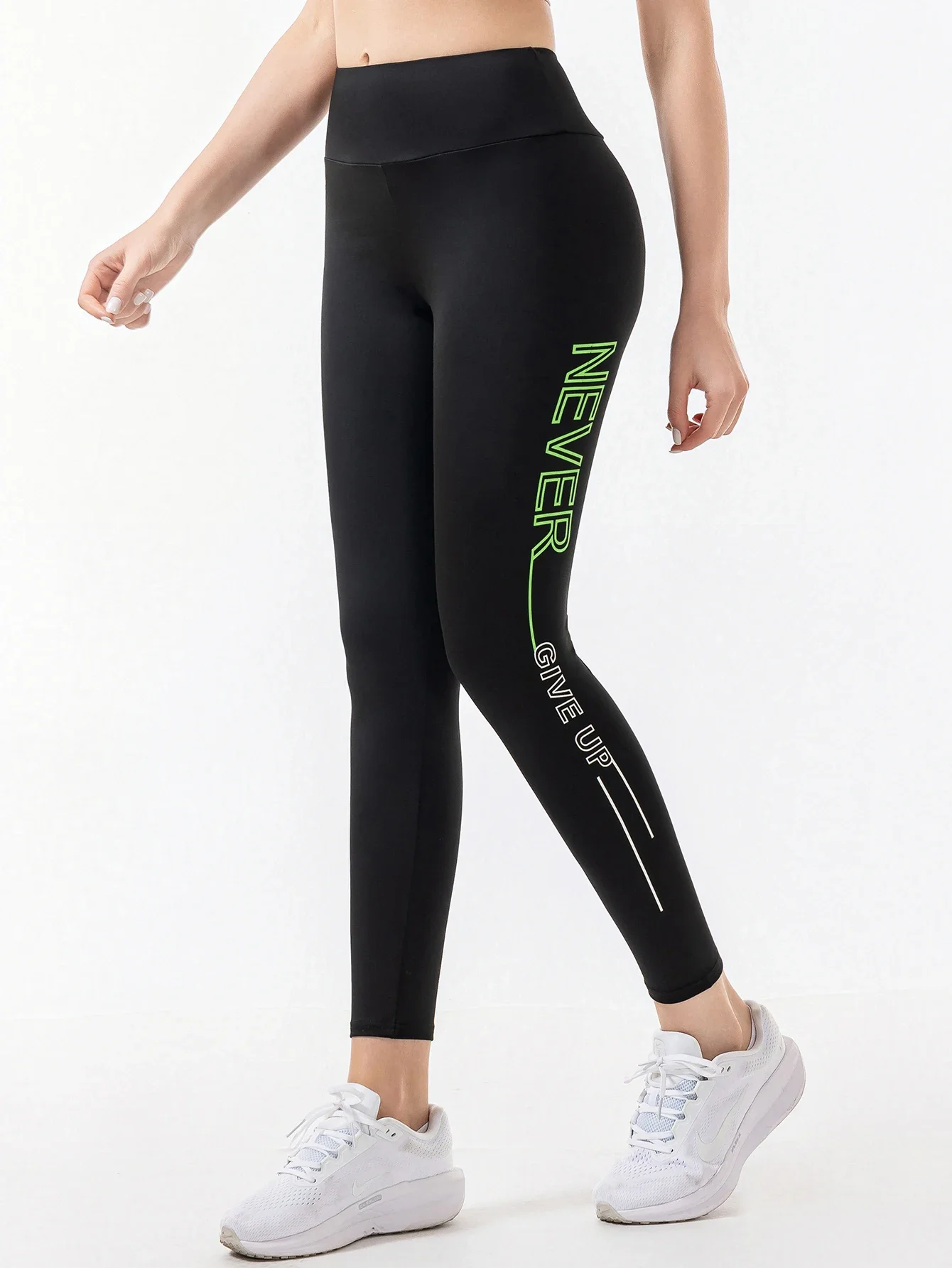 Women's High-Elasticity Fitness Leggings with Lettering, Suitable for Running, Training, and Yoga, with a High-Waisted Butt-Lift