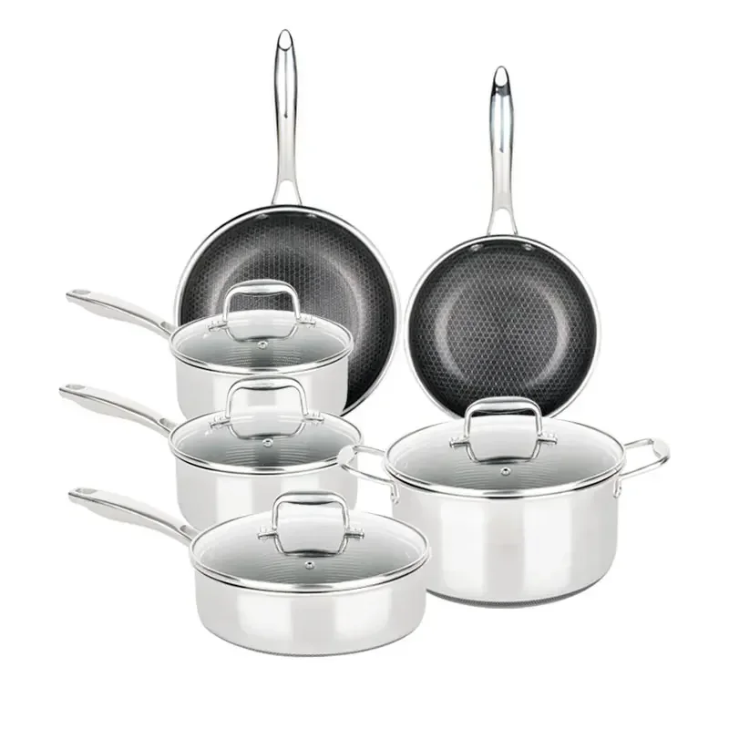 Hot Sell High Quality 10 Piece Kitchen Commercial Cooking Pot Ware Set Triple Ply Stainless Steel Cookware Set