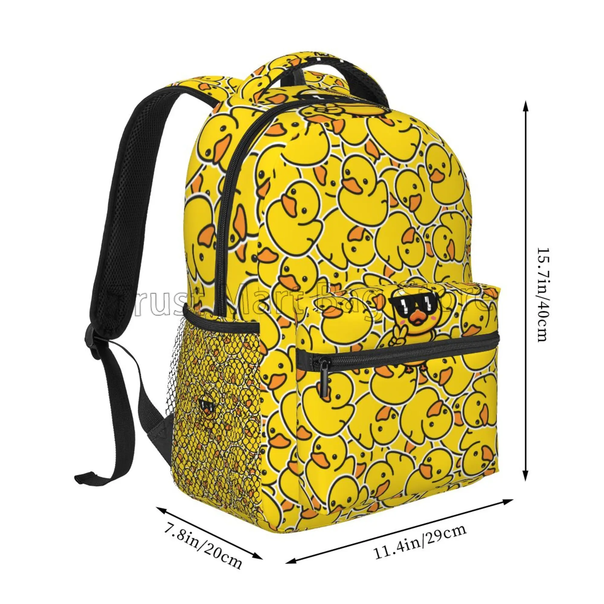 Mochila de goma con estampado de patos para ordenador portátil, morral de viaje de gran capacidad, bolso de hombro para estudiante, bonita mochila escolar de pato amarillo