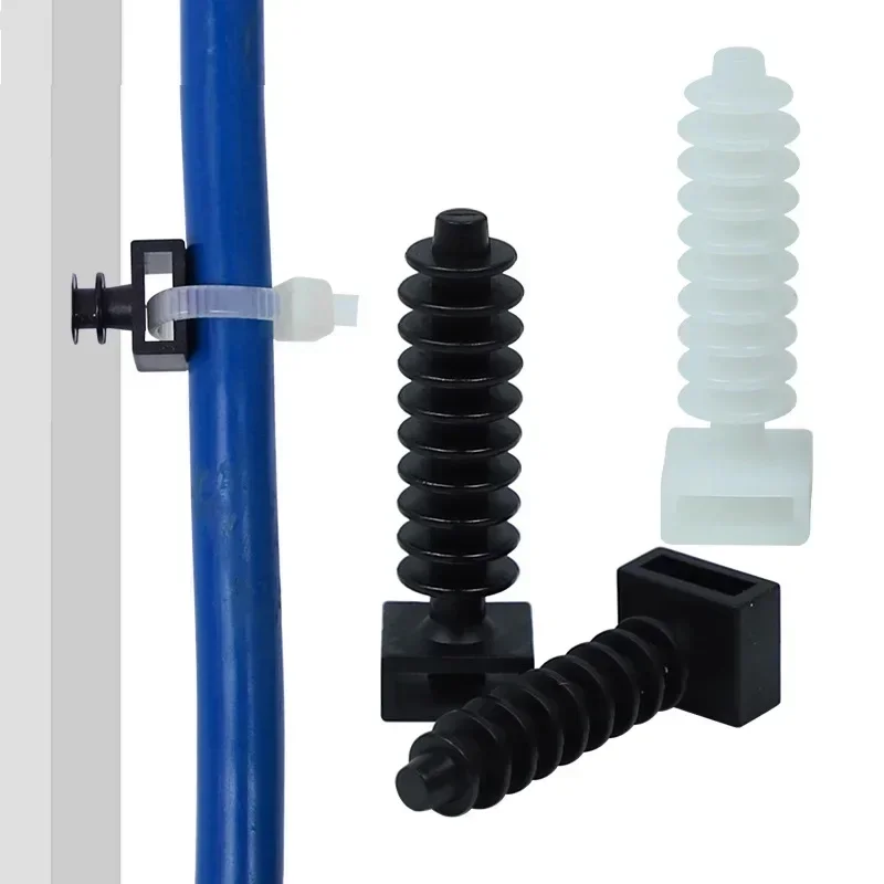 yes500pcs Black White Plastic Cable Tie Holder CH-6 CH-8 Gecko Type Nylon Bundle Toothed Cable Tie Fixed Seat Cable Clamp Holder