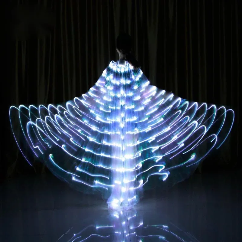 Stage Performance Prop Women Dance Accessories Girls LED Wings Light Up 360 Degrees Gold Wings