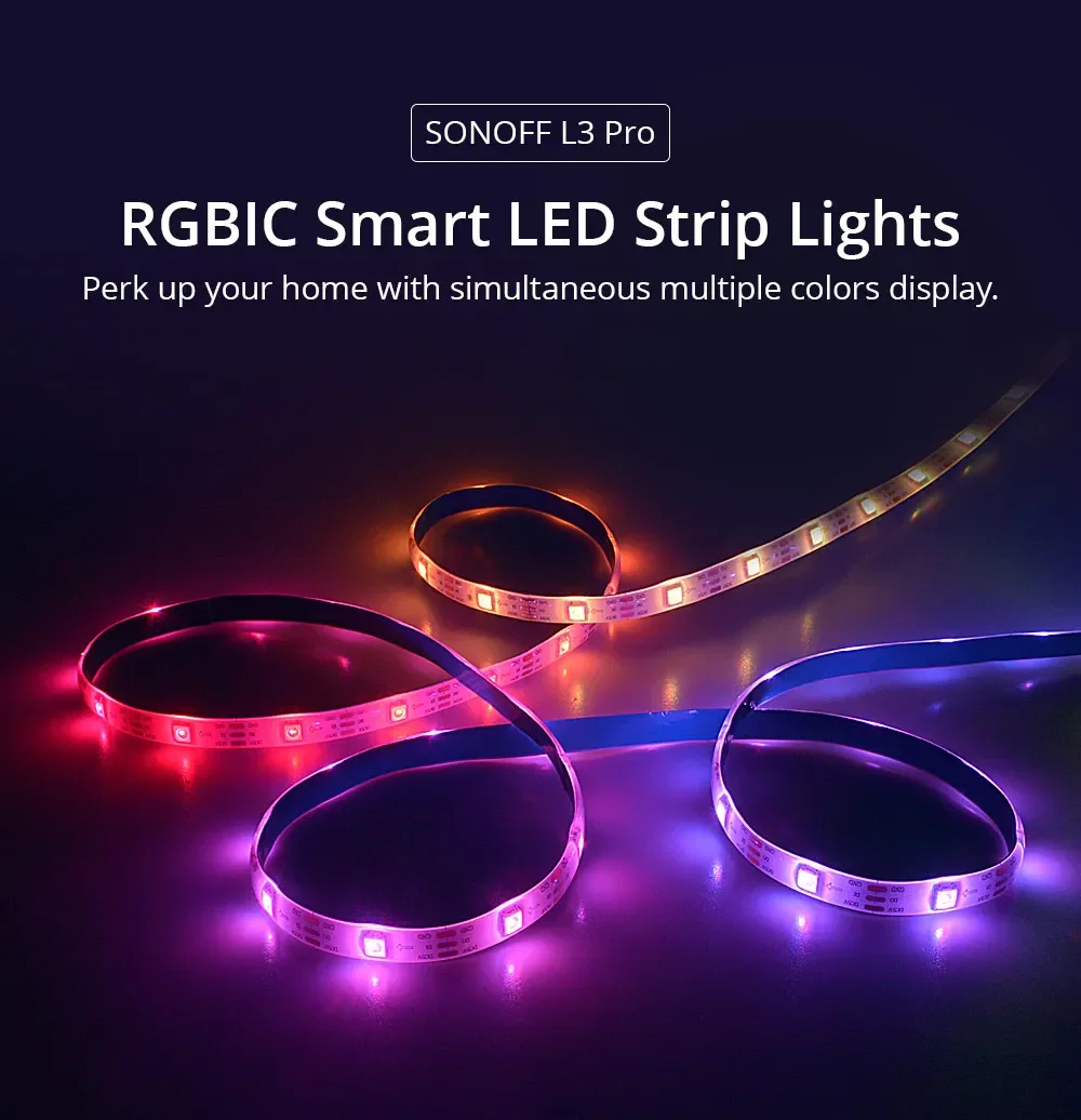 SONOFF L3 Pro 5M RGBIC Wifi Smart LED Strip Light Flexible Light Decoration LED Lamp Tape Dance with Music Mode Via Alexa Google